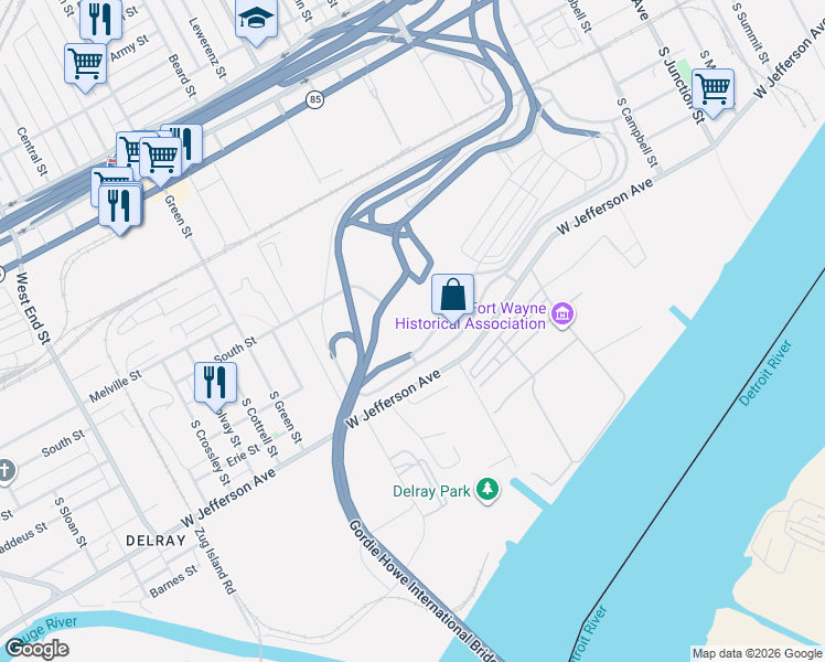 map of restaurants, bars, coffee shops, grocery stores, and more near 647 Waterman Street in Detroit