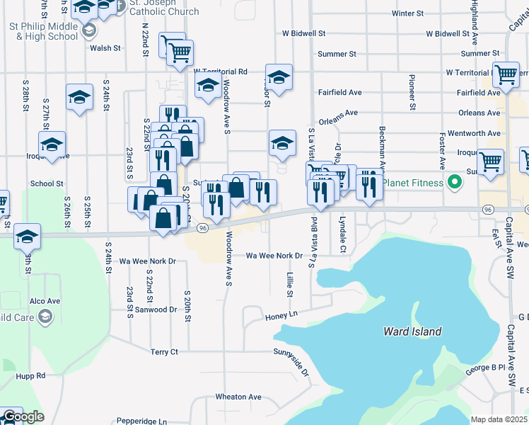 map of restaurants, bars, coffee shops, grocery stores, and more near 798 West Columbia Avenue in Battle Creek