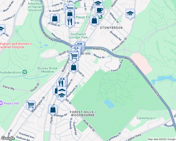 map of restaurants, bars, coffee shops, grocery stores, and more near 76-78 Tower Street in Boston