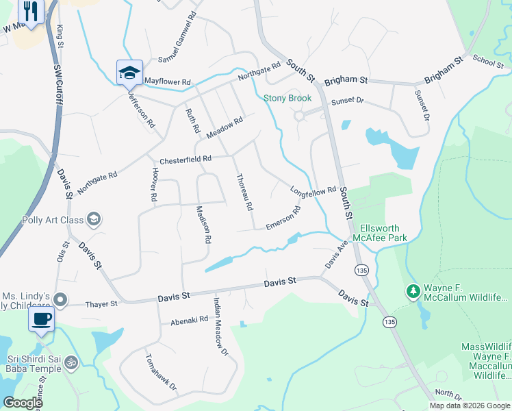 map of restaurants, bars, coffee shops, grocery stores, and more near 10 Thoreau Road in Northborough