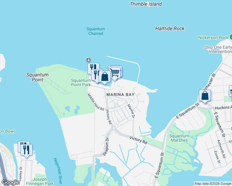 map of restaurants, bars, coffee shops, grocery stores, and more near in Quincy