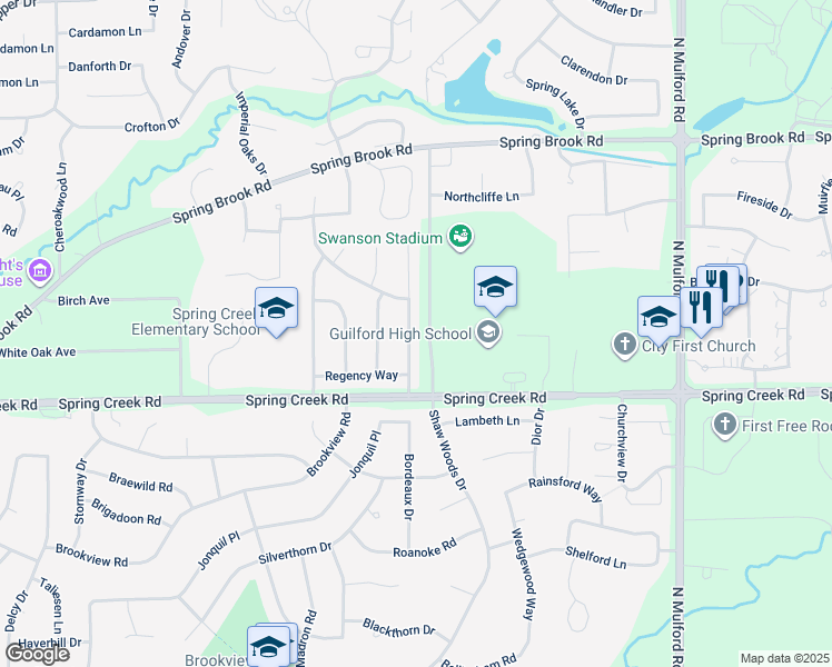 map of restaurants, bars, coffee shops, grocery stores, and more near 2621 Bordeaux Drive in Rockford