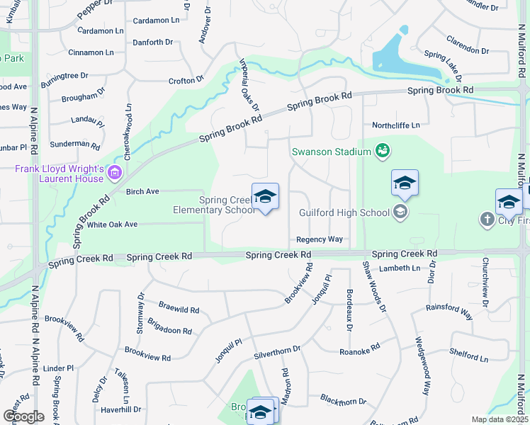 map of restaurants, bars, coffee shops, grocery stores, and more near 5222 Spring Creek Road in Rockford