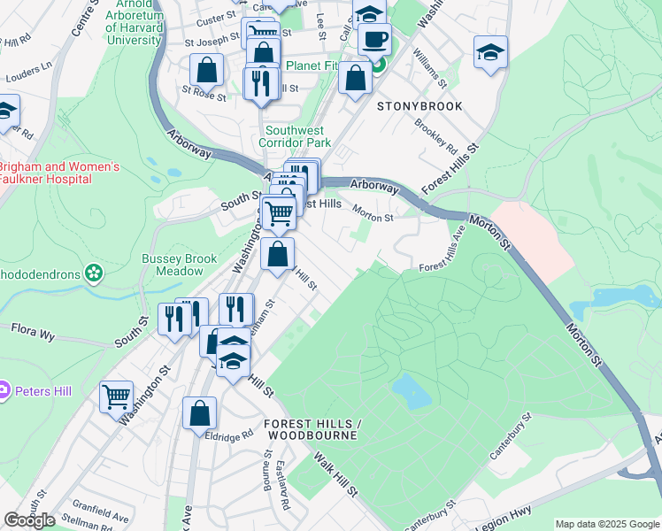 map of restaurants, bars, coffee shops, grocery stores, and more near 48 Woodlawn Street in Boston