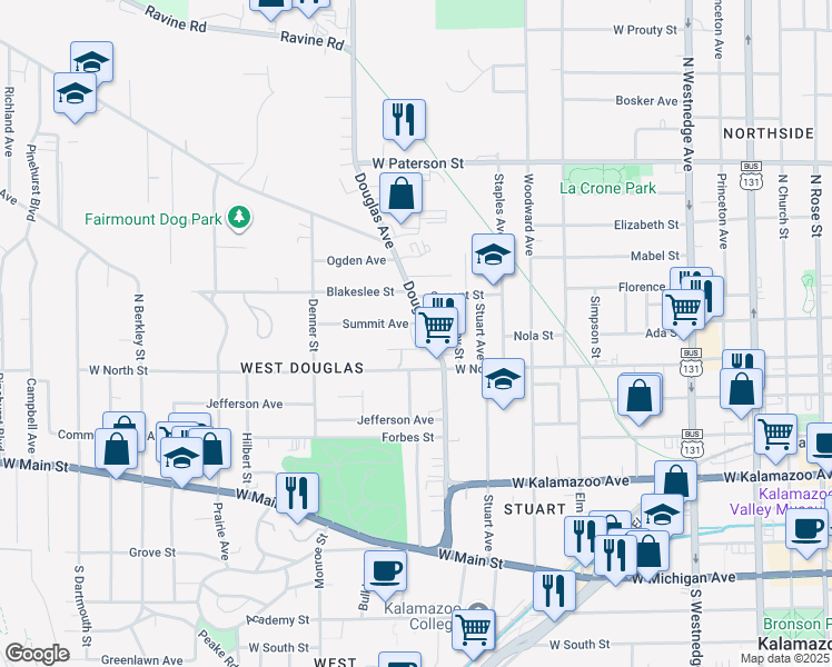 map of restaurants, bars, coffee shops, grocery stores, and more near 744 Lantern Lane in Kalamazoo