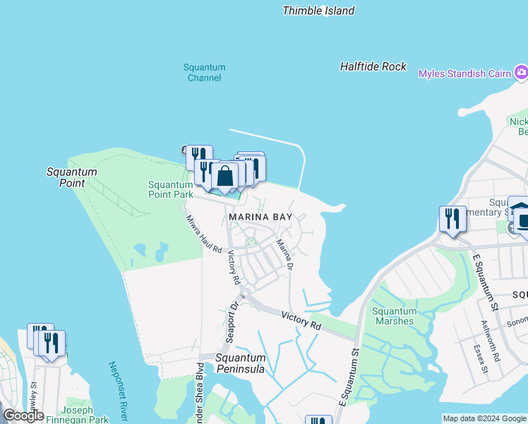 map of restaurants, bars, coffee shops, grocery stores, and more near in Quincy