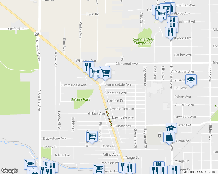 map of restaurants, bars, coffee shops, grocery stores, and more near 3118 Summerdale Avenue in Rockford