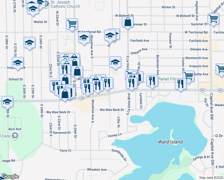 map of restaurants, bars, coffee shops, grocery stores, and more near 600-798 West Columbia Avenue in Battle Creek