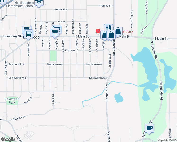 map of restaurants, bars, coffee shops, grocery stores, and more near 703 Clearview Street in Kalamazoo
