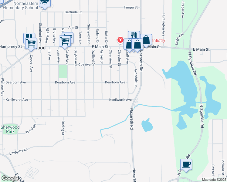 map of restaurants, bars, coffee shops, grocery stores, and more near 703 Clearview Street in Kalamazoo
