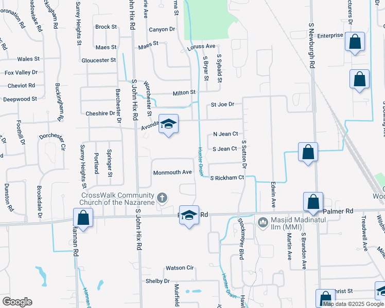 map of restaurants, bars, coffee shops, grocery stores, and more near 38460 Northampton Street in Westland