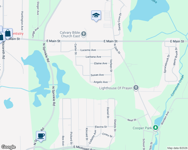 map of restaurants, bars, coffee shops, grocery stores, and more near 5612 Susan Avenue in Kalamazoo