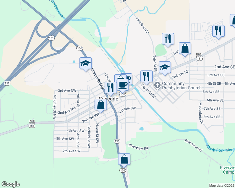 map of restaurants, bars, coffee shops, grocery stores, and more near in Cascade