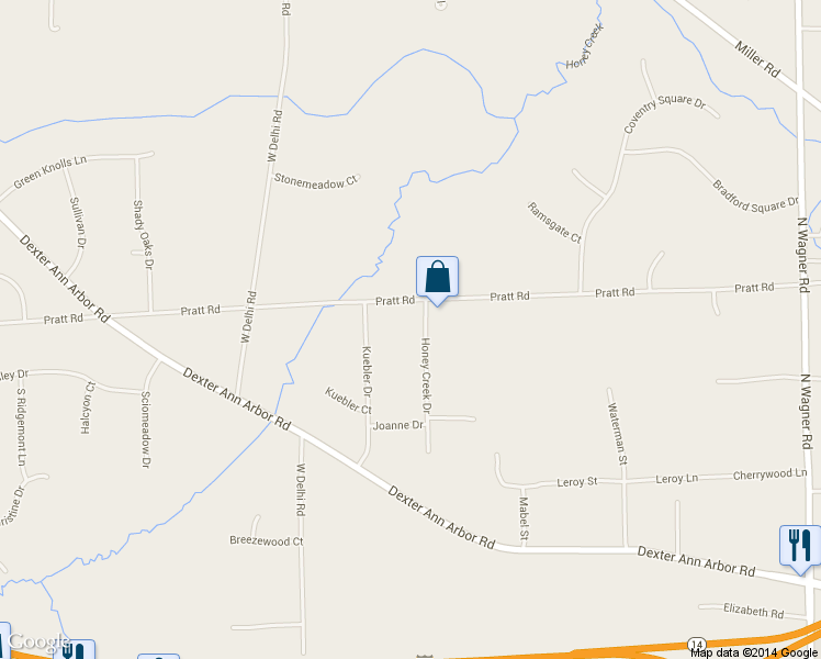 map of restaurants, bars, coffee shops, grocery stores, and more near 961 Honey Creek Drive in Ann Arbor