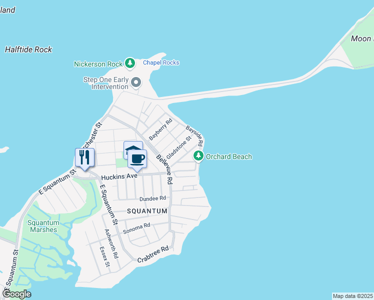 map of restaurants, bars, coffee shops, grocery stores, and more near 42 Brunswick Street in Quincy