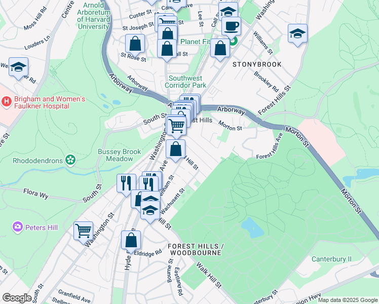 map of restaurants, bars, coffee shops, grocery stores, and more near 48 Woodlawn Street in Boston