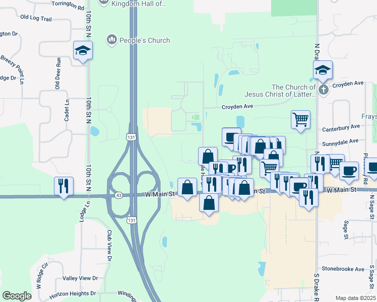 map of restaurants, bars, coffee shops, grocery stores, and more near 5700 Vintage Lane in Kalamazoo
