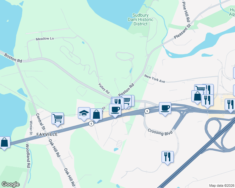 map of restaurants, bars, coffee shops, grocery stores, and more near 216 Boston Road in Southborough