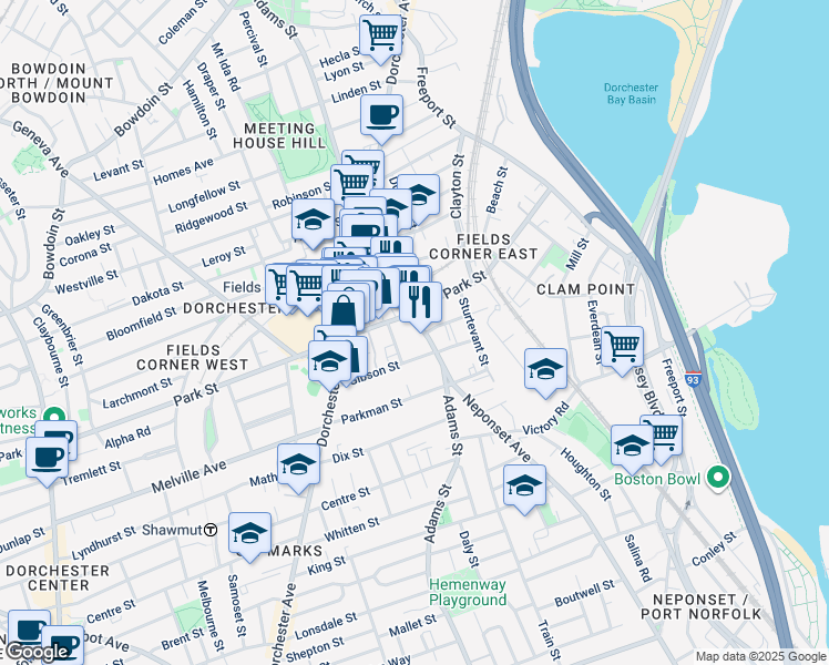 map of restaurants, bars, coffee shops, grocery stores, and more near 60 Gibson Street in Boston