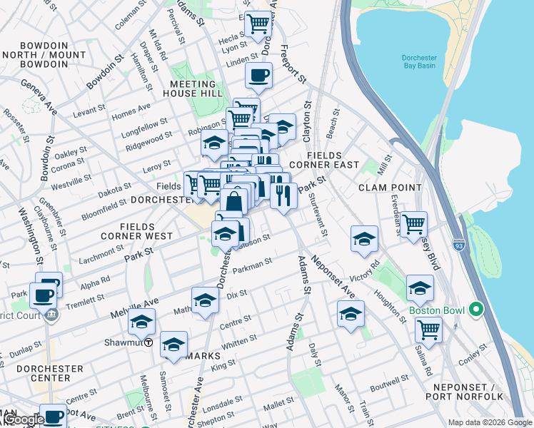 map of restaurants, bars, coffee shops, grocery stores, and more near 60 Gibson Street in Boston
