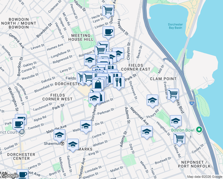 map of restaurants, bars, coffee shops, grocery stores, and more near 60 Gibson Street in Boston