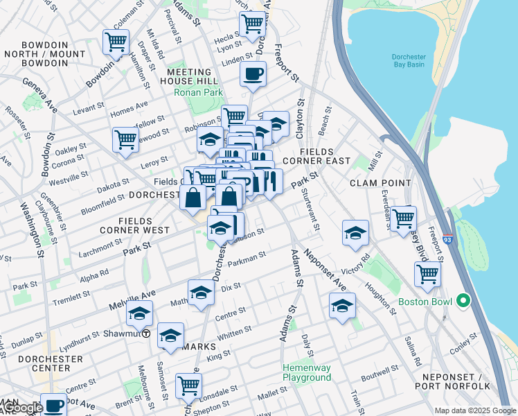 map of restaurants, bars, coffee shops, grocery stores, and more near 120 Park Street in Boston
