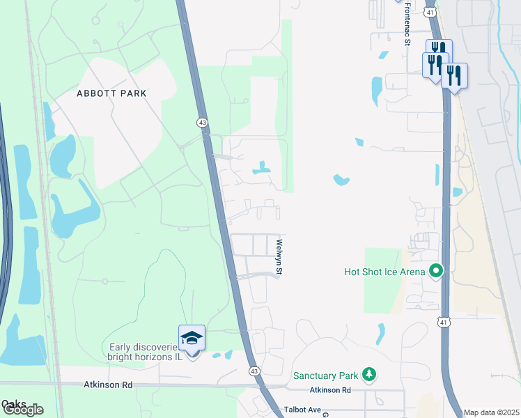 map of restaurants, bars, coffee shops, grocery stores, and more near 30027 Waukegan Road in Lake Bluff