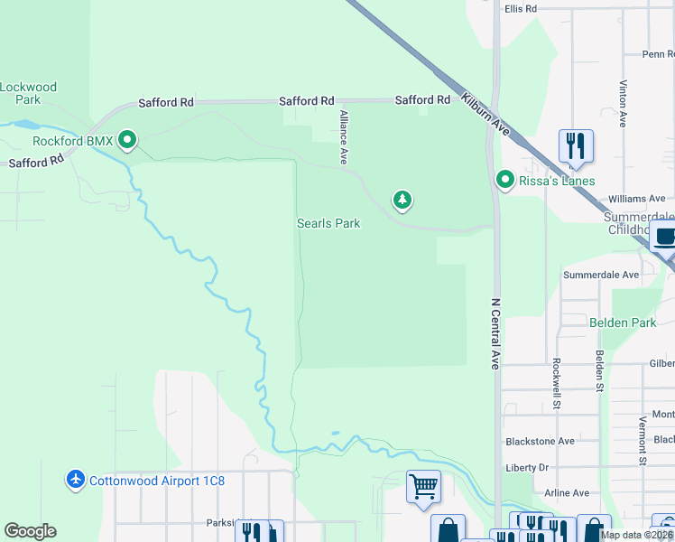 map of restaurants, bars, coffee shops, grocery stores, and more near 4950 Safford Road in Rockford