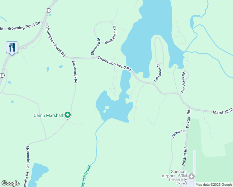 map of restaurants, bars, coffee shops, grocery stores, and more near 30 Westland Drive in Spencer