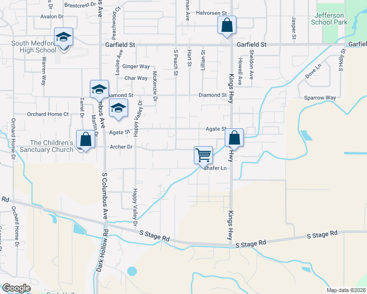 map of restaurants, bars, coffee shops, grocery stores, and more near 901 Archer Drive in Medford