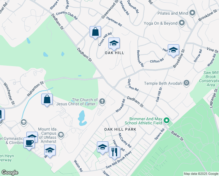 map of restaurants, bars, coffee shops, grocery stores, and more near 777 Dedham Street in Newton