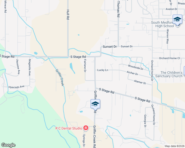 map of restaurants, bars, coffee shops, grocery stores, and more near 2116 Griffin Creek Road in Medford