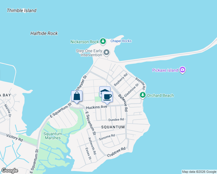 map of restaurants, bars, coffee shops, grocery stores, and more near 84 Standish Road in Quincy