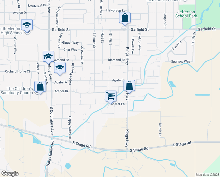 map of restaurants, bars, coffee shops, grocery stores, and more near 789 Agate Street in Medford