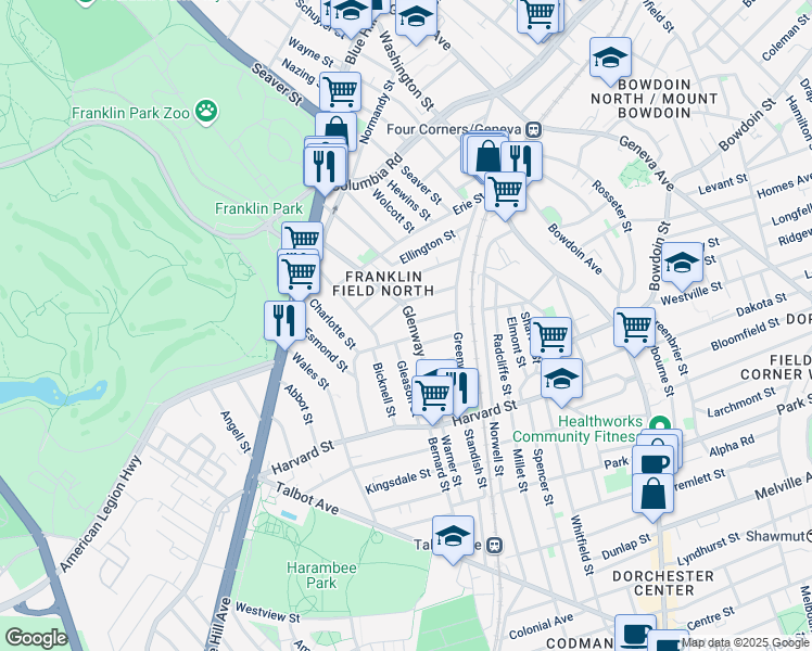 map of restaurants, bars, coffee shops, grocery stores, and more near 2 Harlem Street in Boston