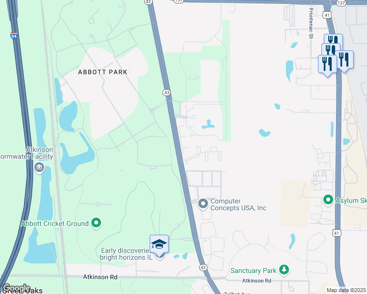 map of restaurants, bars, coffee shops, grocery stores, and more near 3275 Stratford Court in Lake Bluff