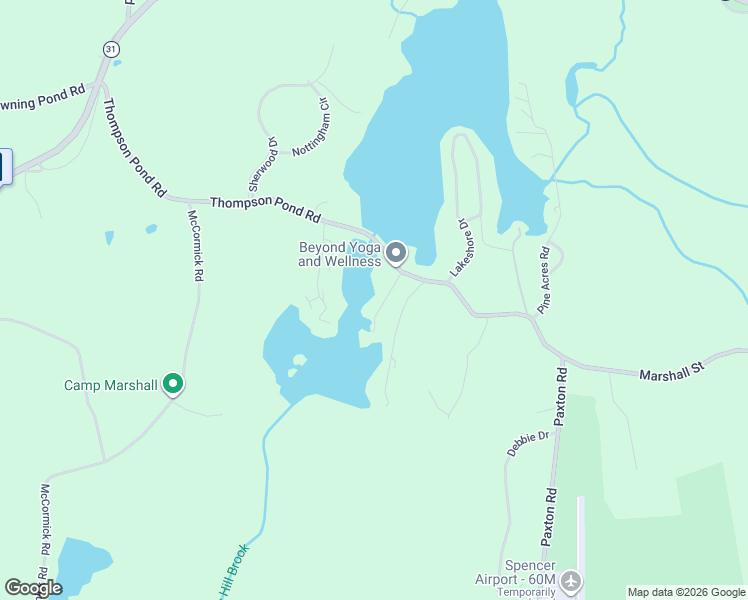 map of restaurants, bars, coffee shops, grocery stores, and more near 6 Oak Lane in Spencer