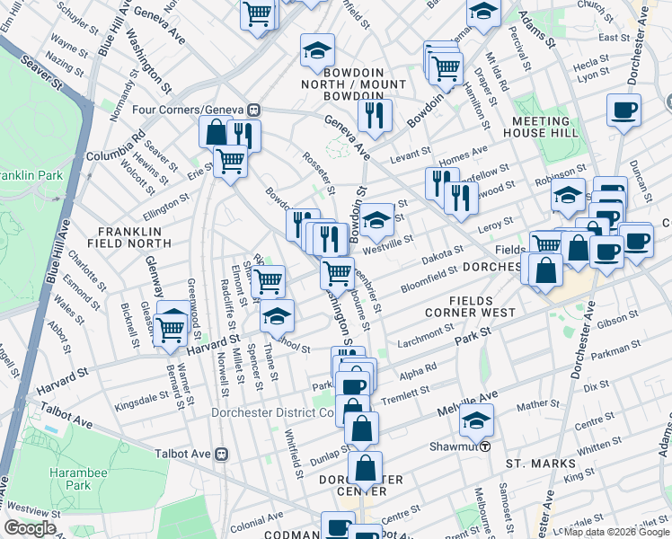 map of restaurants, bars, coffee shops, grocery stores, and more near 9 Bowdoin Street in Boston