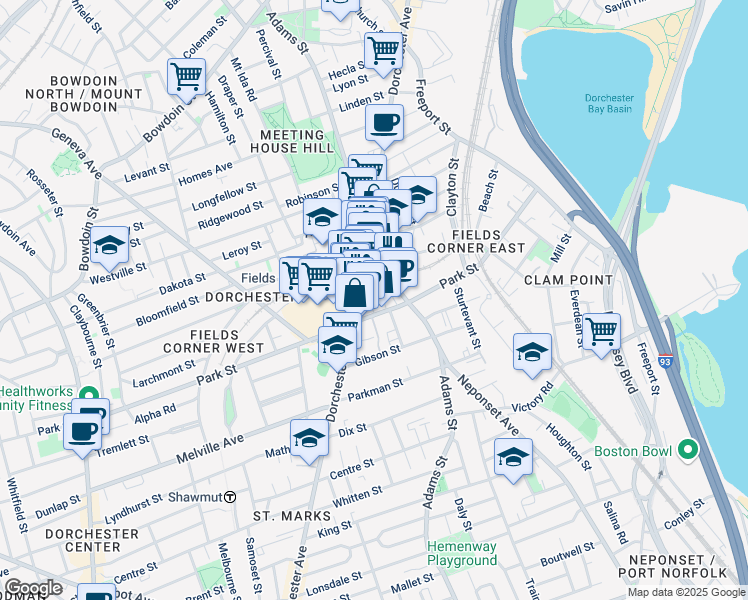 map of restaurants, bars, coffee shops, grocery stores, and more near 18-20 Lincoln Street in Boston