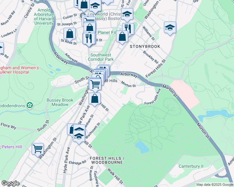 map of restaurants, bars, coffee shops, grocery stores, and more near 49 Morton Street in Boston