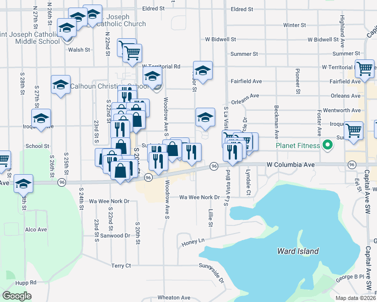 map of restaurants, bars, coffee shops, grocery stores, and more near 127 Devoll Court in Battle Creek