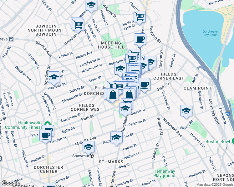 map of restaurants, bars, coffee shops, grocery stores, and more near 2 Freeman Street in Boston