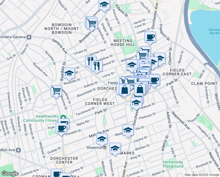 map of restaurants, bars, coffee shops, grocery stores, and more near in Boston