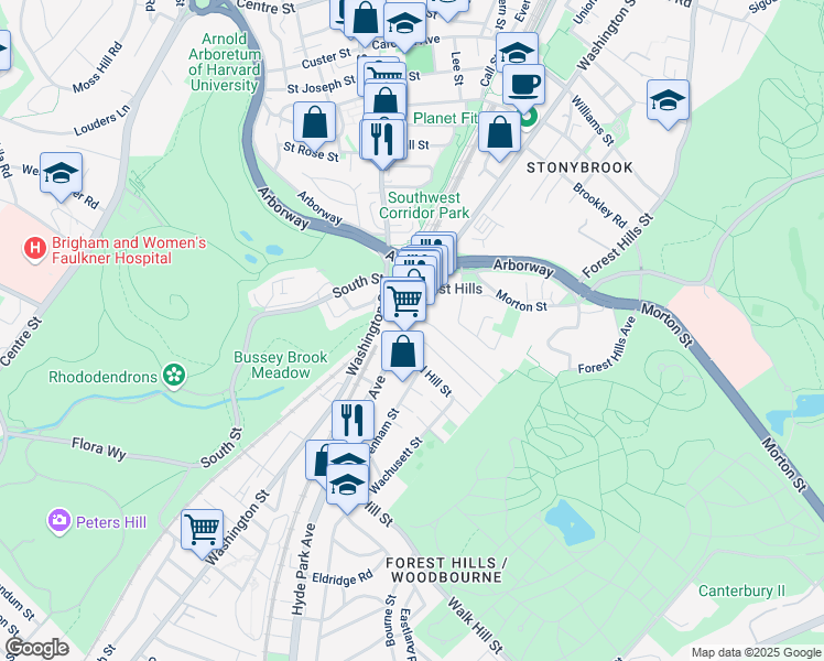 map of restaurants, bars, coffee shops, grocery stores, and more near in Boston