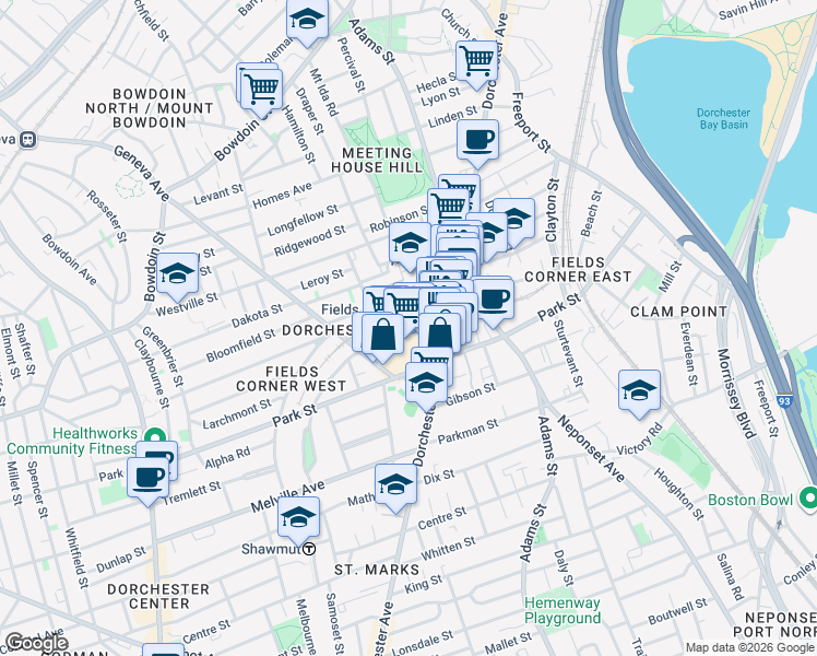map of restaurants, bars, coffee shops, grocery stores, and more near 2 Freeman Street in Boston