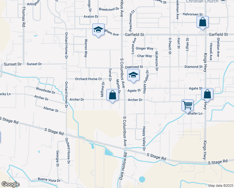 map of restaurants, bars, coffee shops, grocery stores, and more near 2122 Martin Drive in Medford