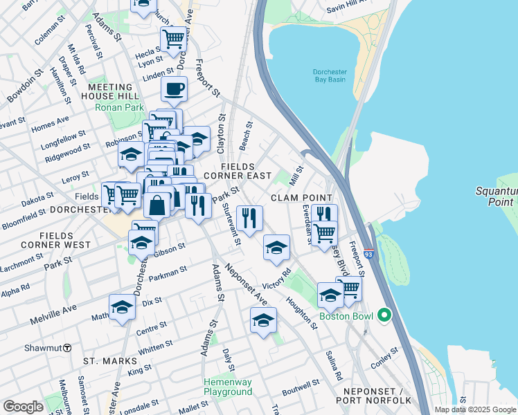 map of restaurants, bars, coffee shops, grocery stores, and more near 9 Elm Street in Boston