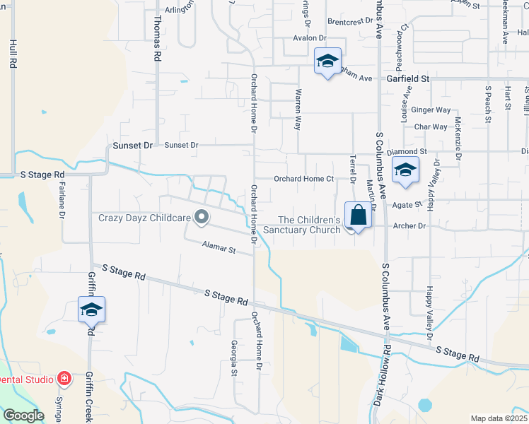 map of restaurants, bars, coffee shops, grocery stores, and more near 2105 Orchard Home Drive in Medford