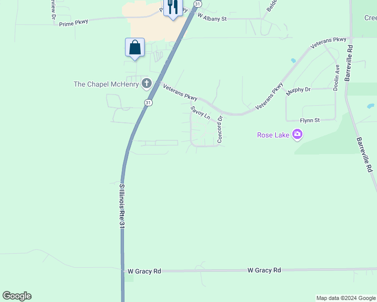 map of restaurants, bars, coffee shops, grocery stores, and more near 2041 Concord Drive in McHenry