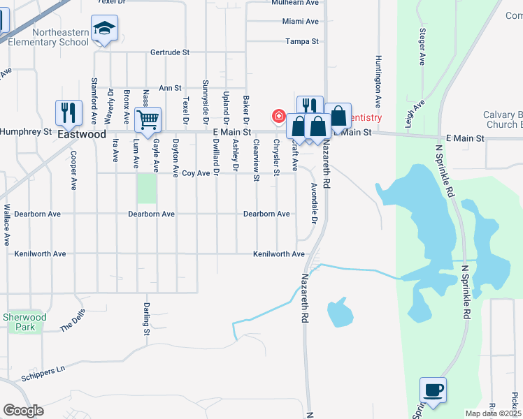 map of restaurants, bars, coffee shops, grocery stores, and more near 3225 Dearborn Avenue in Kalamazoo